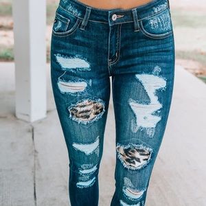 KanCan Leopard Patch Skinny Jeans